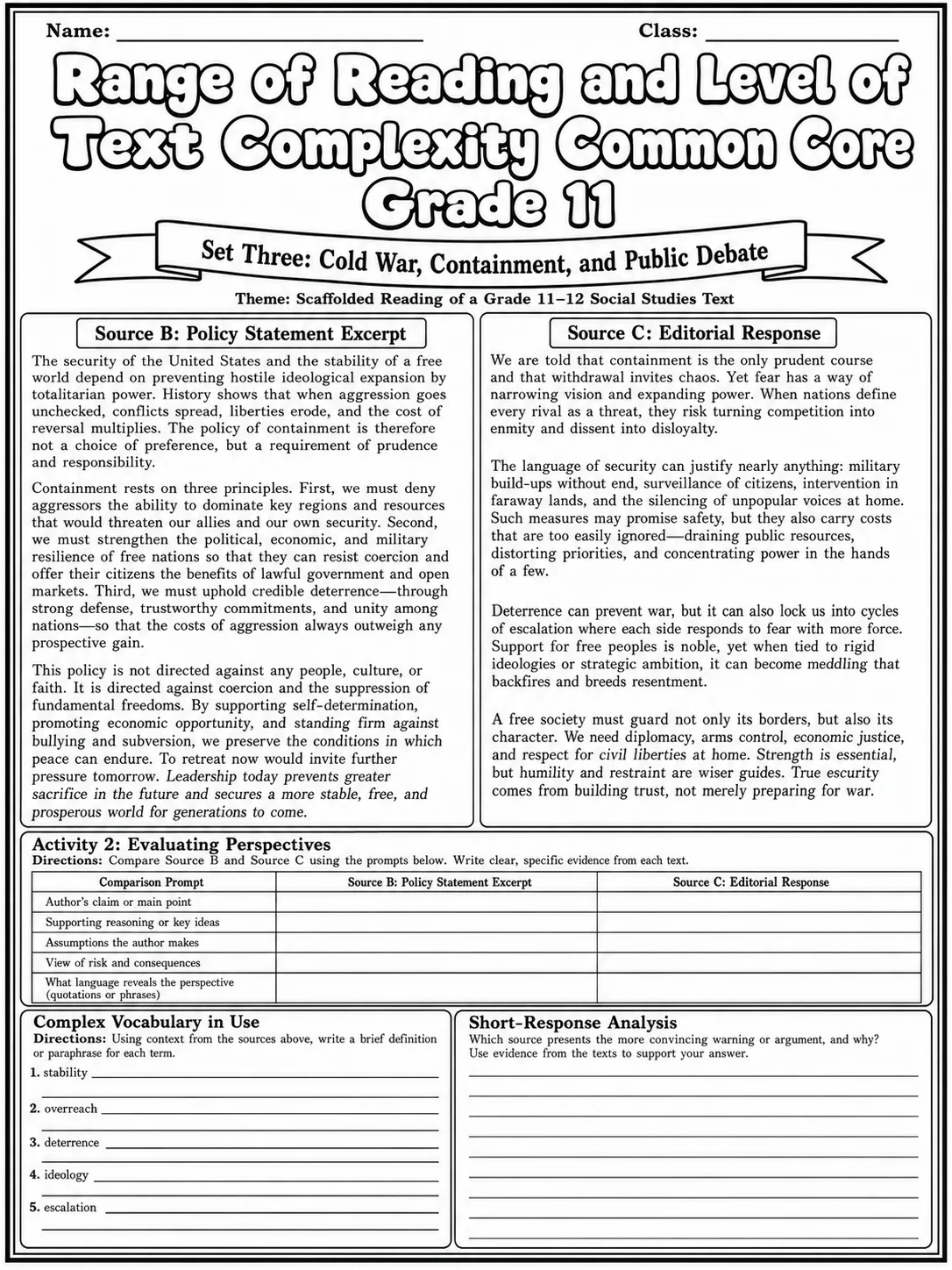 Range of Reading and Level of Text Complexity Common Core Grade 11 page 8 printable Common Core ELA worksheet preview
