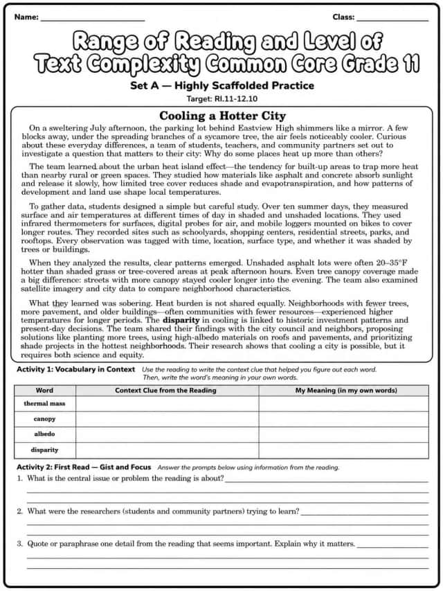 Range of Reading and Level of Text Complexity Common Core Grade 11