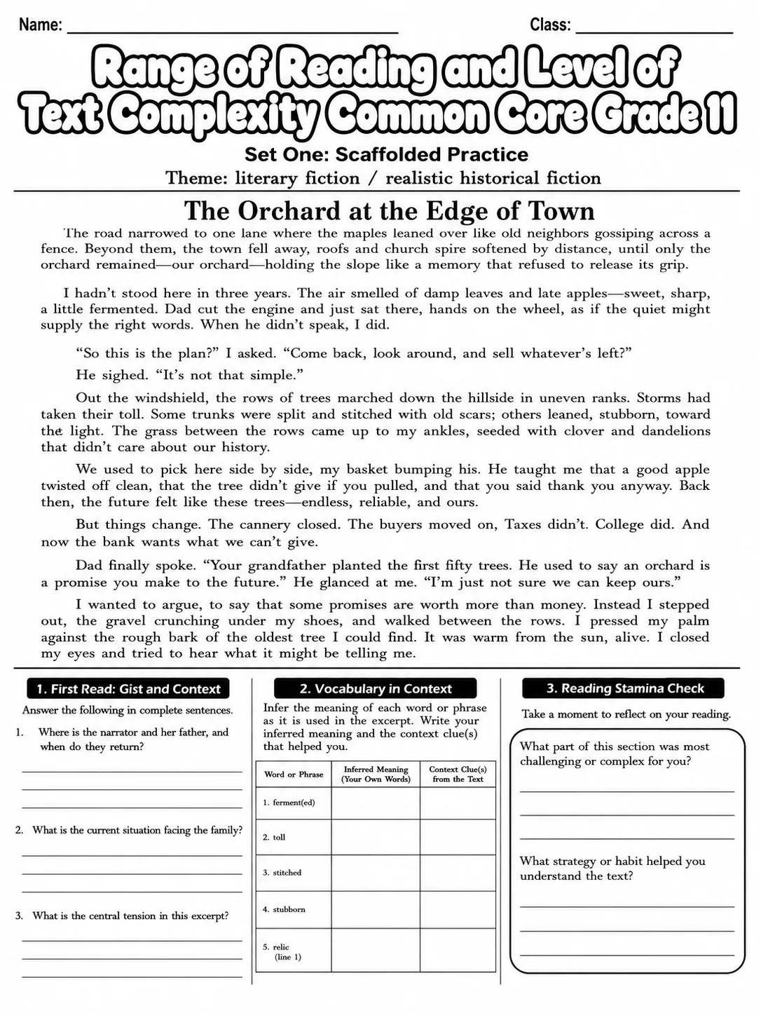 Range of Reading and Level of Text Complexity Common Core Grade 11