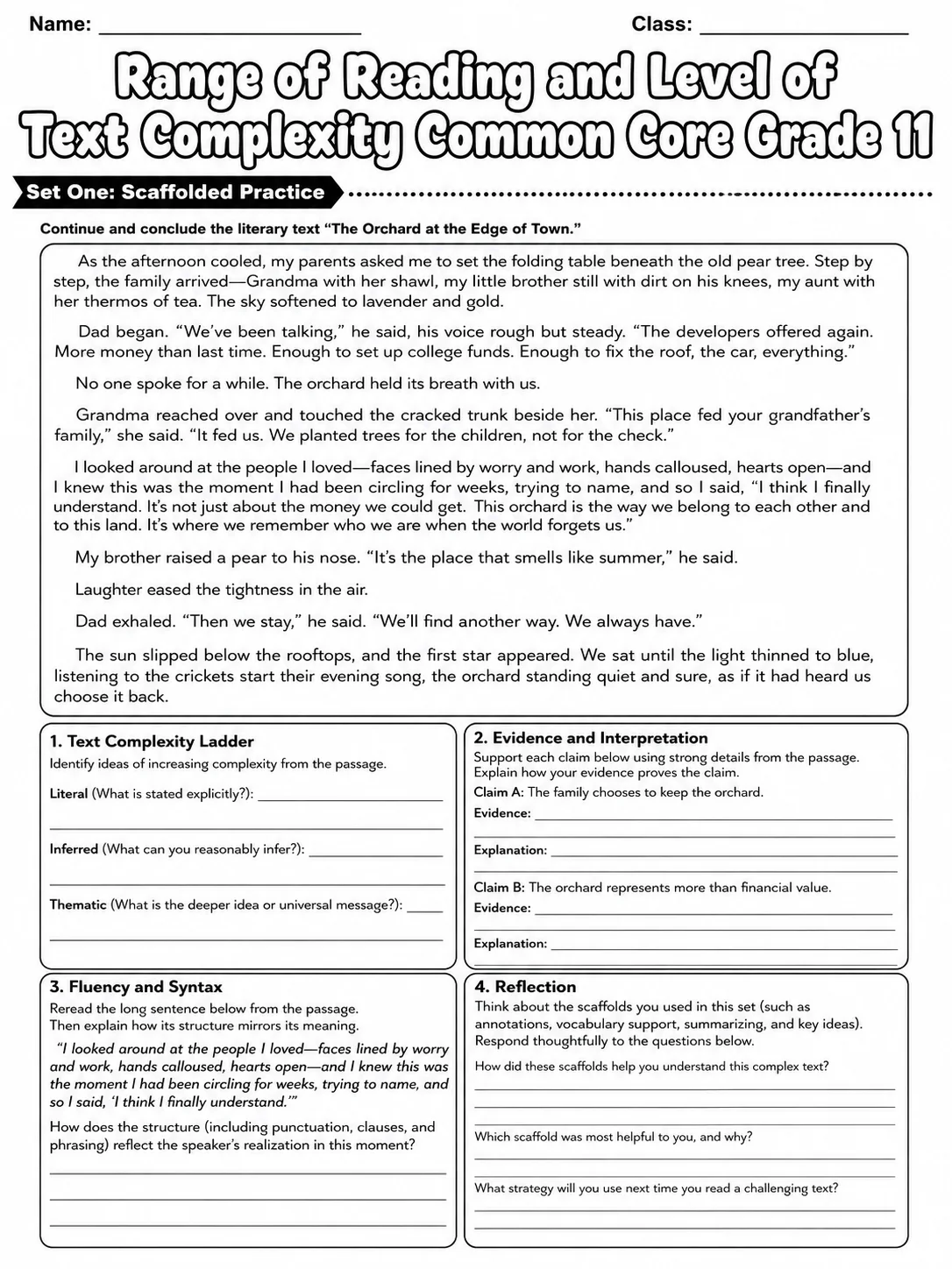 Range of Reading and Level of Text Complexity Common Core Grade 11 page 3 printable Common Core ELA worksheet preview