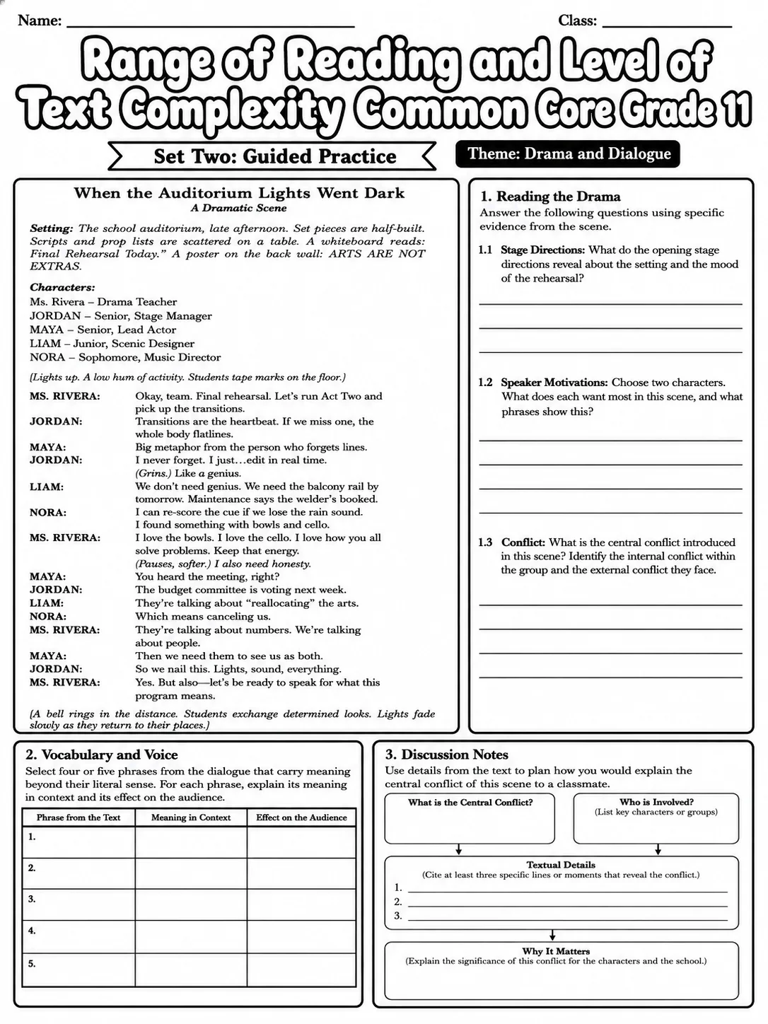 Range of Reading and Level of Text Complexity Common Core Grade 11 page 4 printable Common Core ELA worksheet preview