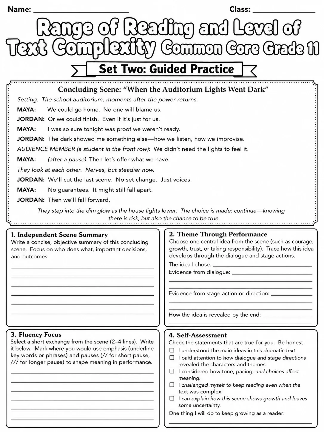 Range of Reading and Level of Text Complexity Common Core Grade 11 page 6 printable Common Core ELA worksheet preview