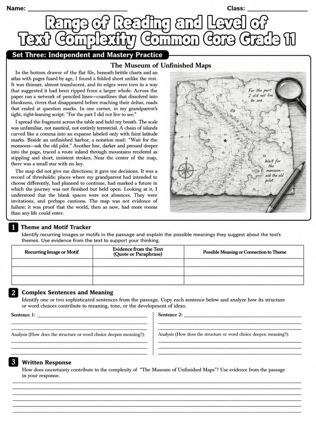 Range of Reading and Level of Text Complexity Common Core Grade 11 page 8 printable Common Core ELA worksheet preview
