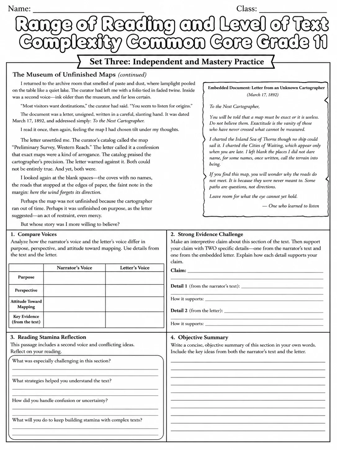 Range of Reading and Level of Text Complexity Common Core Grade 11 page 9 printable Common Core ELA worksheet preview