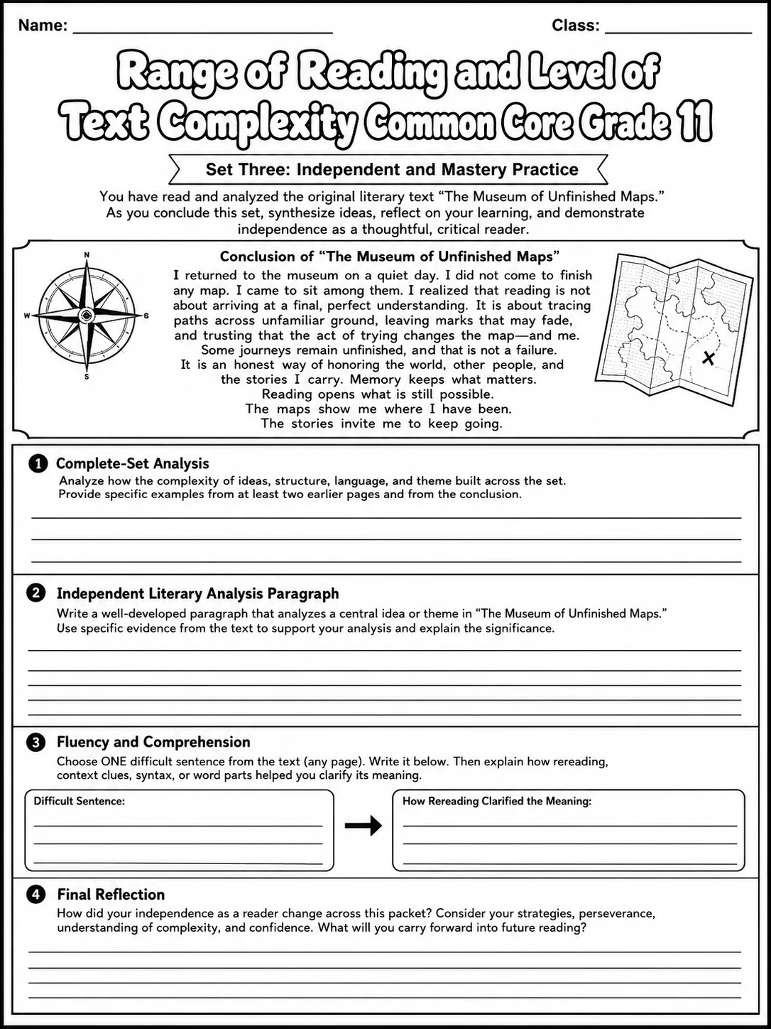 Range of Reading and Level of Text Complexity Common Core Grade 11 page 10 printable Common Core ELA worksheet preview