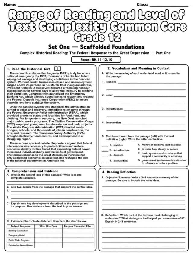 Range of Reading and Level of Text Complexity Common Core Grade 12