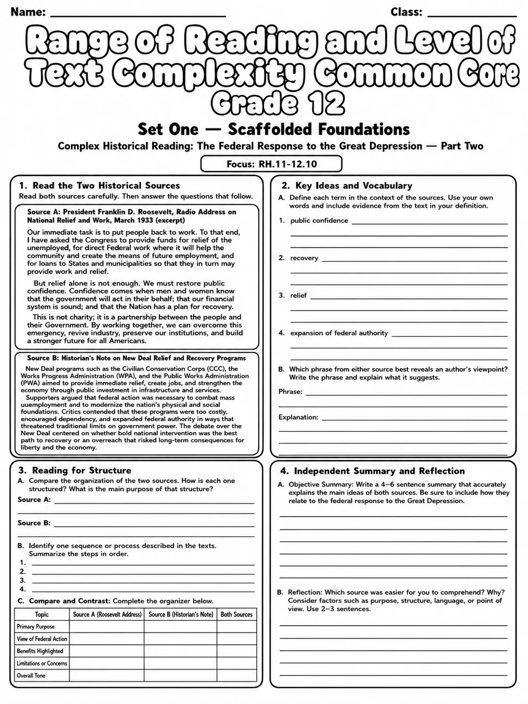 Range of Reading and Level of Text Complexity Common Core Grade 12 page 2 printable Common Core ELA worksheet preview