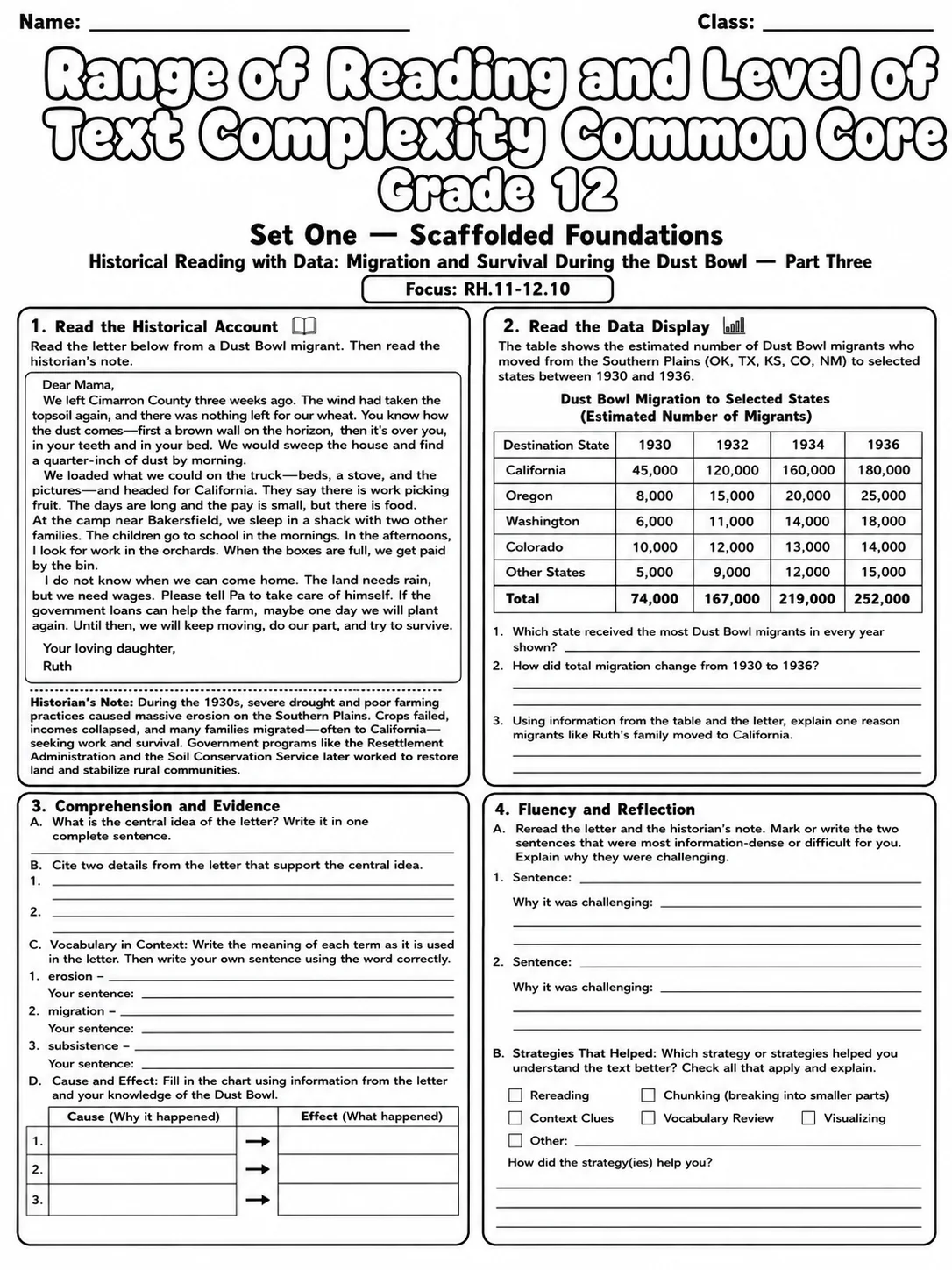 Range of Reading and Level of Text Complexity Common Core Grade 12 page 3 printable Common Core ELA worksheet preview