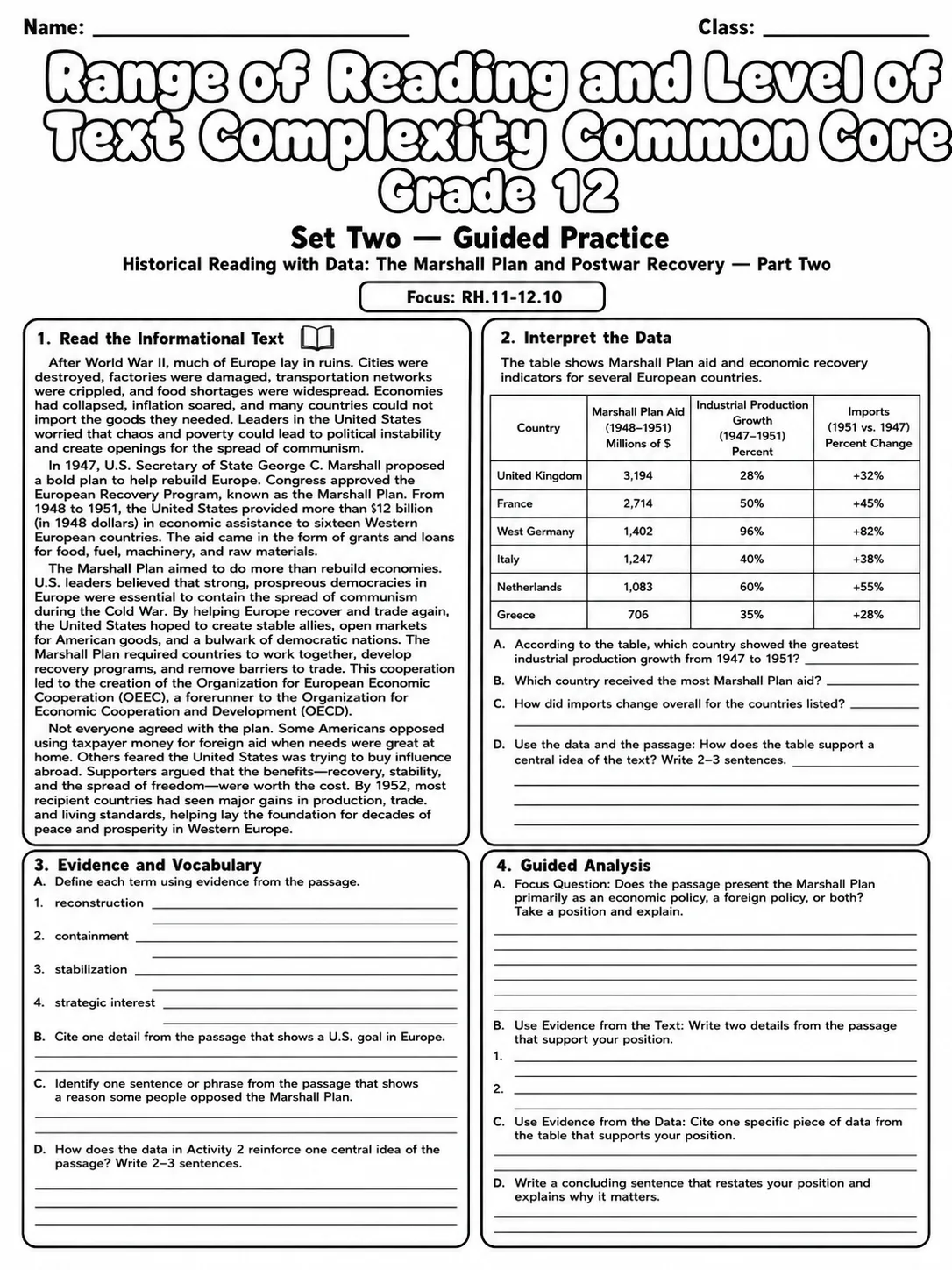 Range of Reading and Level of Text Complexity Common Core Grade 12 page 5 printable Common Core ELA worksheet preview