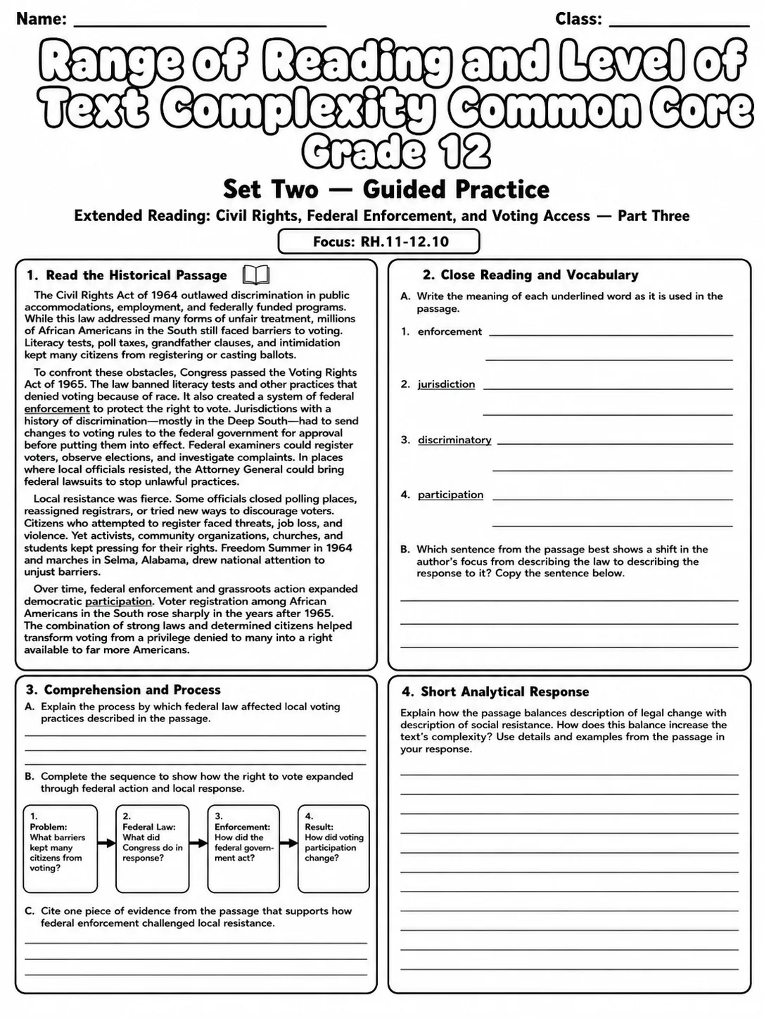 Range of Reading and Level of Text Complexity Common Core Grade 12 page 6 printable Common Core ELA worksheet preview