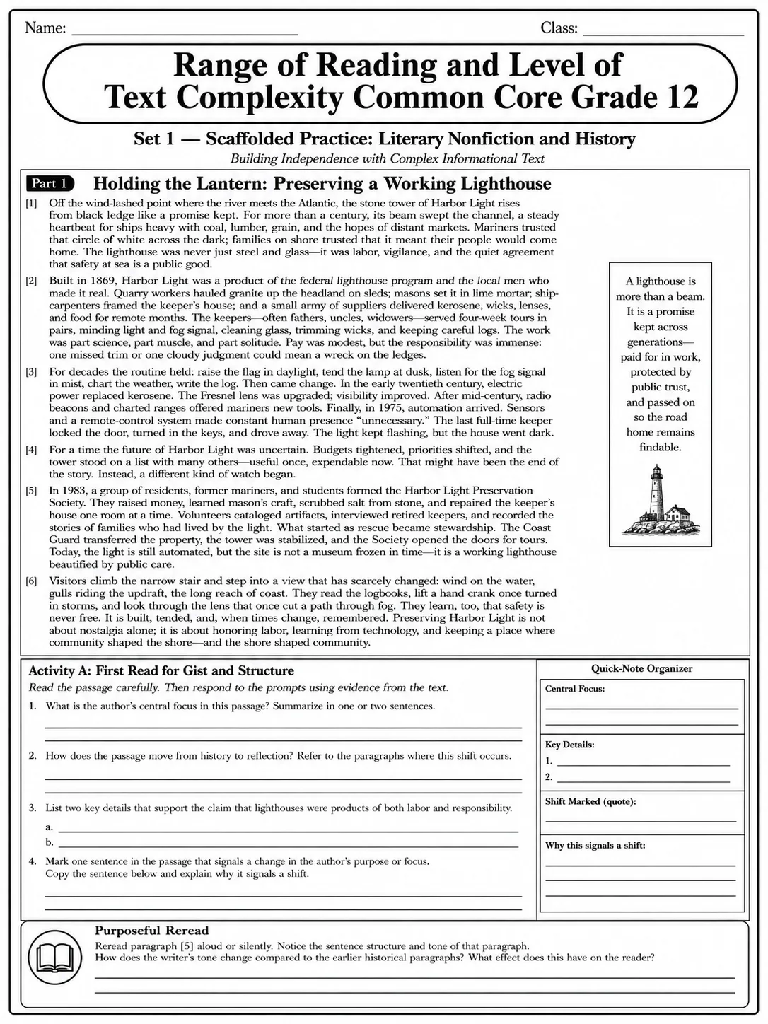 Range of Reading and Level of Text Complexity Common Core Grade 12