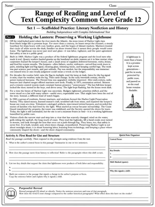 Range of Reading and Level of Text Complexity Common Core Grade 12