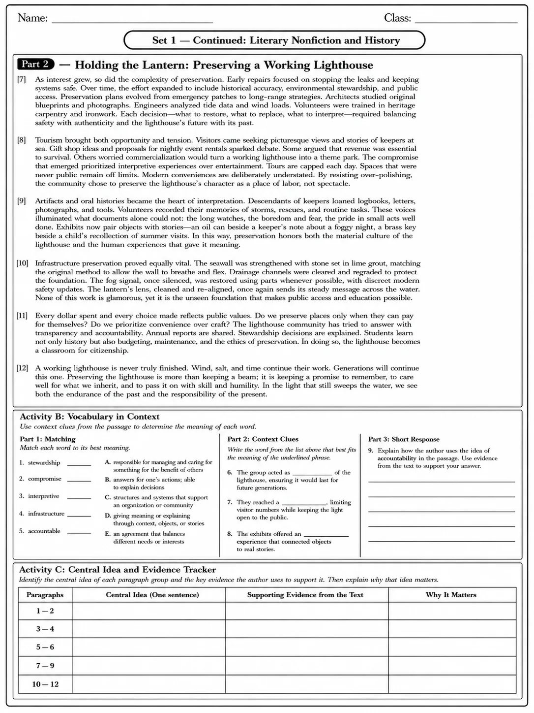 Range of Reading and Level of Text Complexity Common Core Grade 12 page 2 printable Common Core ELA worksheet preview