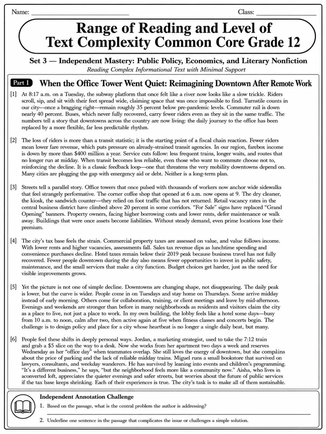 Range of Reading and Level of Text Complexity Common Core Grade 12 page 7 printable Common Core ELA worksheet preview