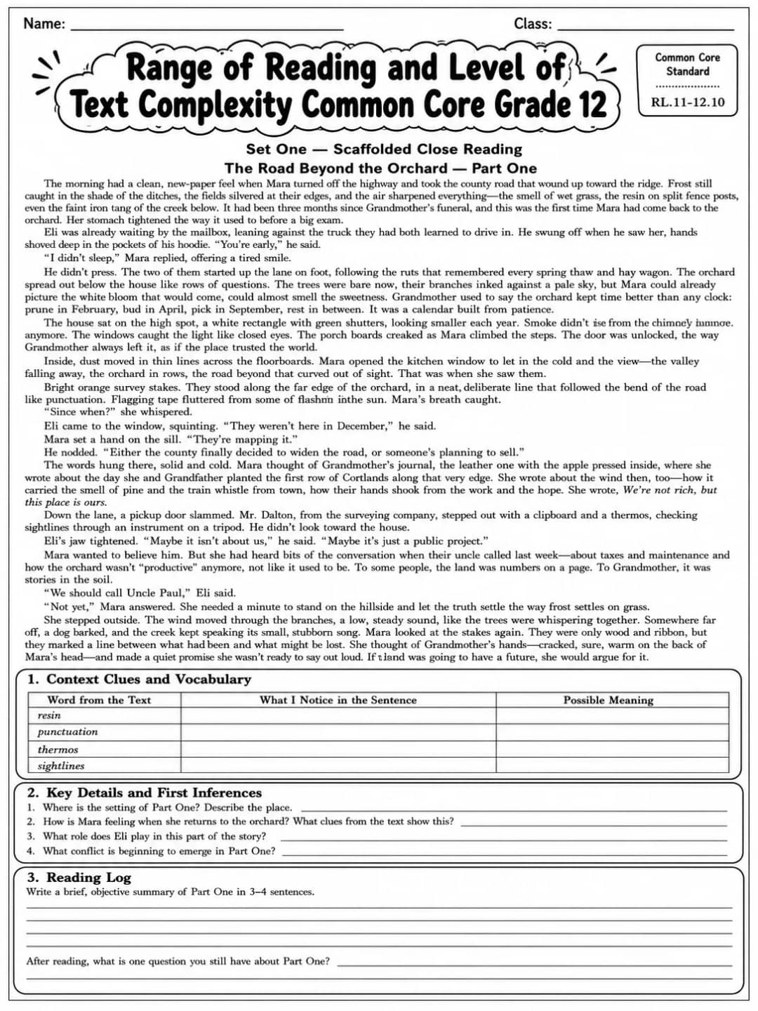 Range of Reading and Level of Text Complexity Common Core Grade 12 printable Common Core ELA Grade 12 worksheet preview from KiwiBee