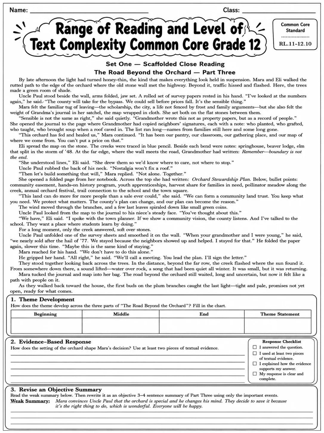 Range of Reading and Level of Text Complexity Common Core Grade 12 page 3 printable Common Core ELA worksheet preview