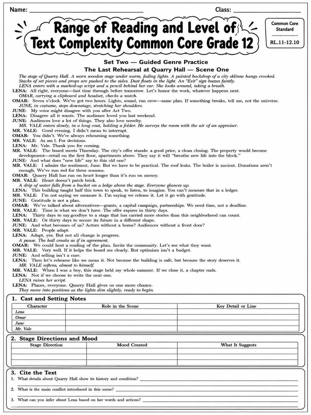 Range of Reading and Level of Text Complexity Common Core Grade 12 page 4 printable Common Core ELA worksheet preview