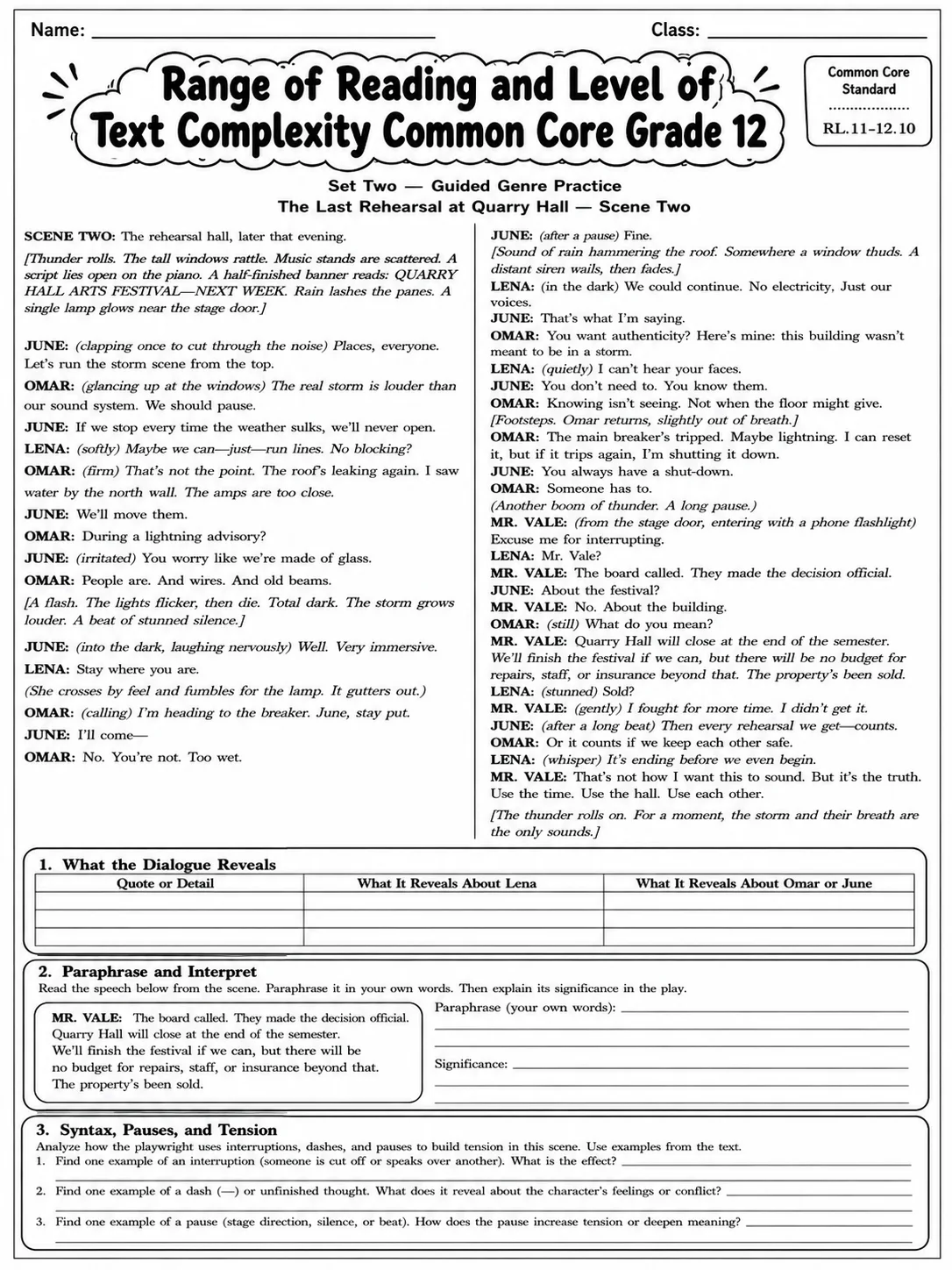 Range of Reading and Level of Text Complexity Common Core Grade 12 page 5 printable Common Core ELA worksheet preview