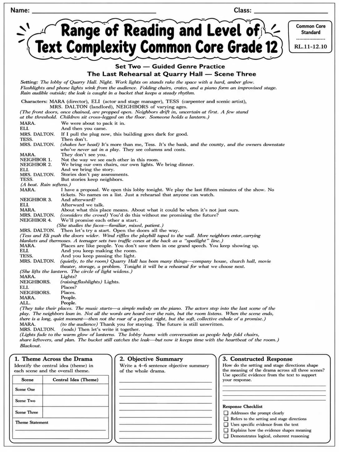 Range of Reading and Level of Text Complexity Common Core Grade 12 page 6 printable Common Core ELA worksheet preview