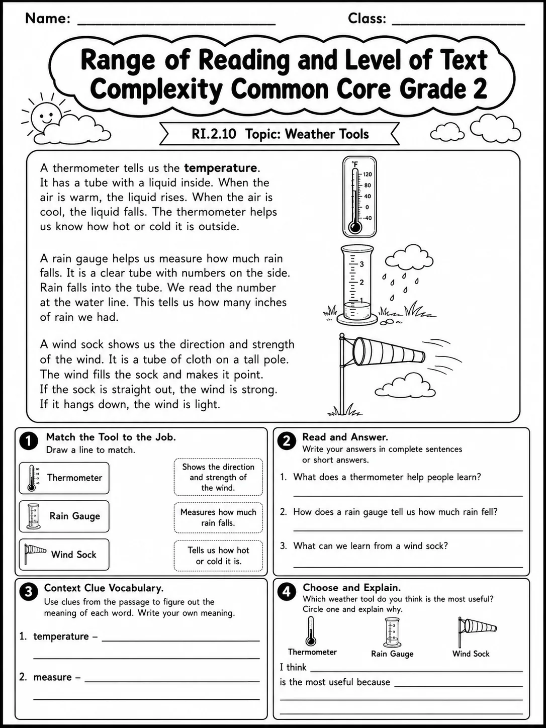 Range of Reading and Level of Text Complexity Common Core Grade 2 page 5 printable Common Core ELA worksheet preview