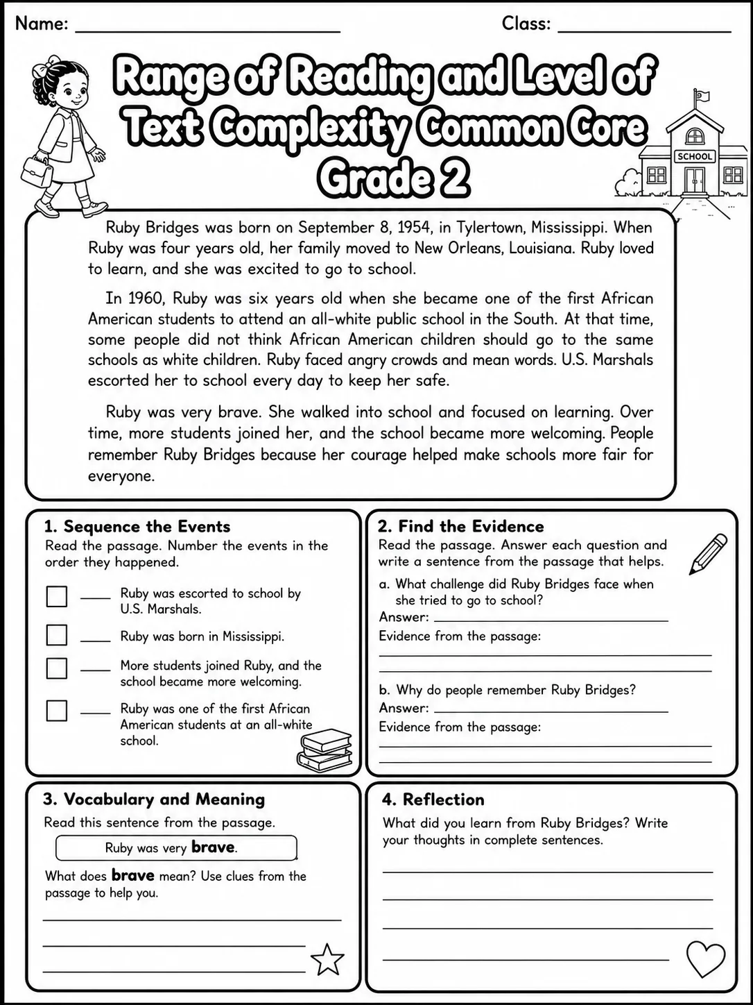 Range of Reading and Level of Text Complexity Common Core Grade 2 page 8 printable Common Core ELA worksheet preview