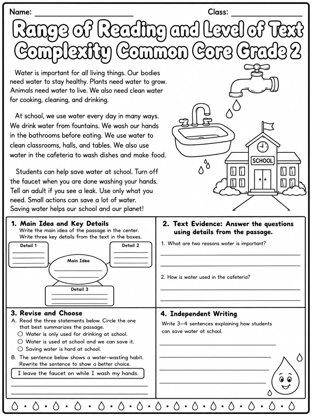 Range of Reading and Level of Text Complexity Common Core Grade 2 page 10 printable Common Core ELA worksheet preview