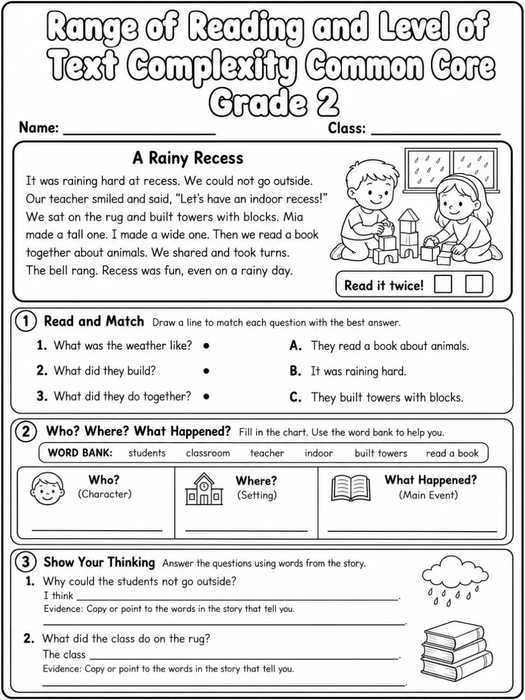 Range of Reading and Level of Text Complexity Common Core Grade 2 printable Common Core ELA Grade 2 worksheet preview from KiwiBee