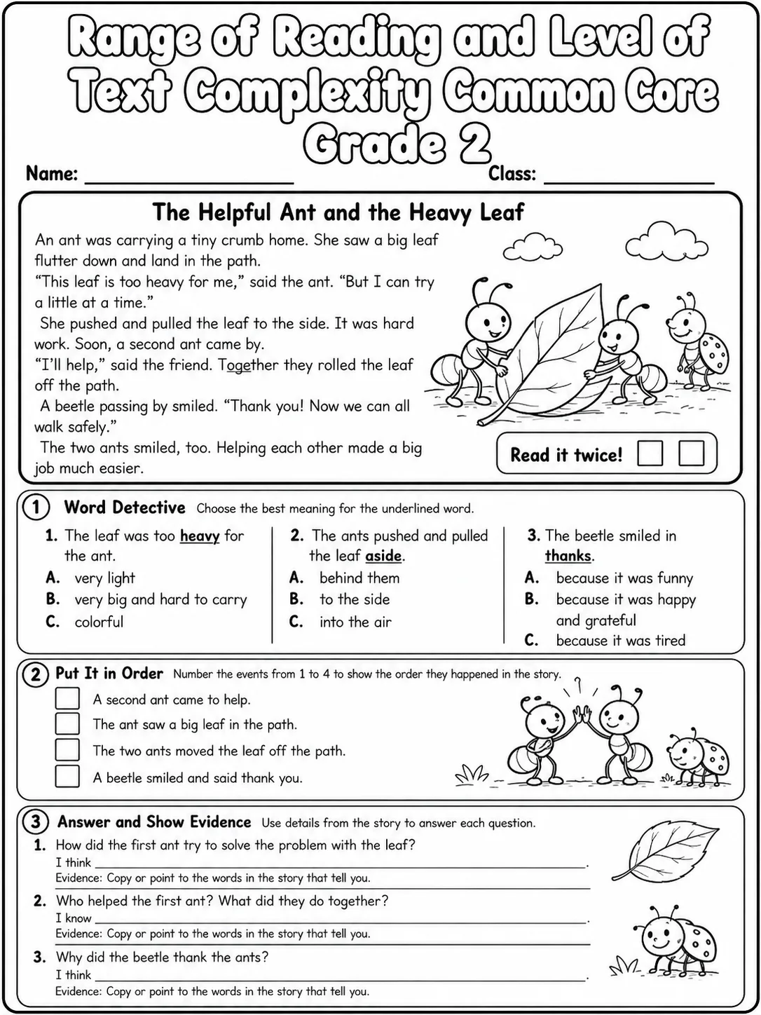 Range of Reading and Level of Text Complexity Common Core Grade 2 page 2 printable Common Core ELA worksheet preview