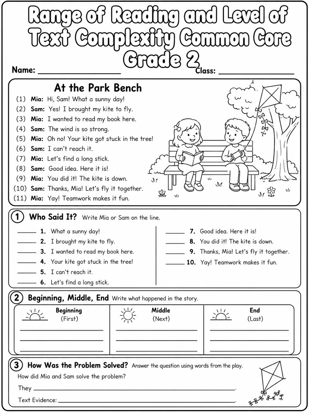 Range of Reading and Level of Text Complexity Common Core Grade 2 page 4 printable Common Core ELA worksheet preview