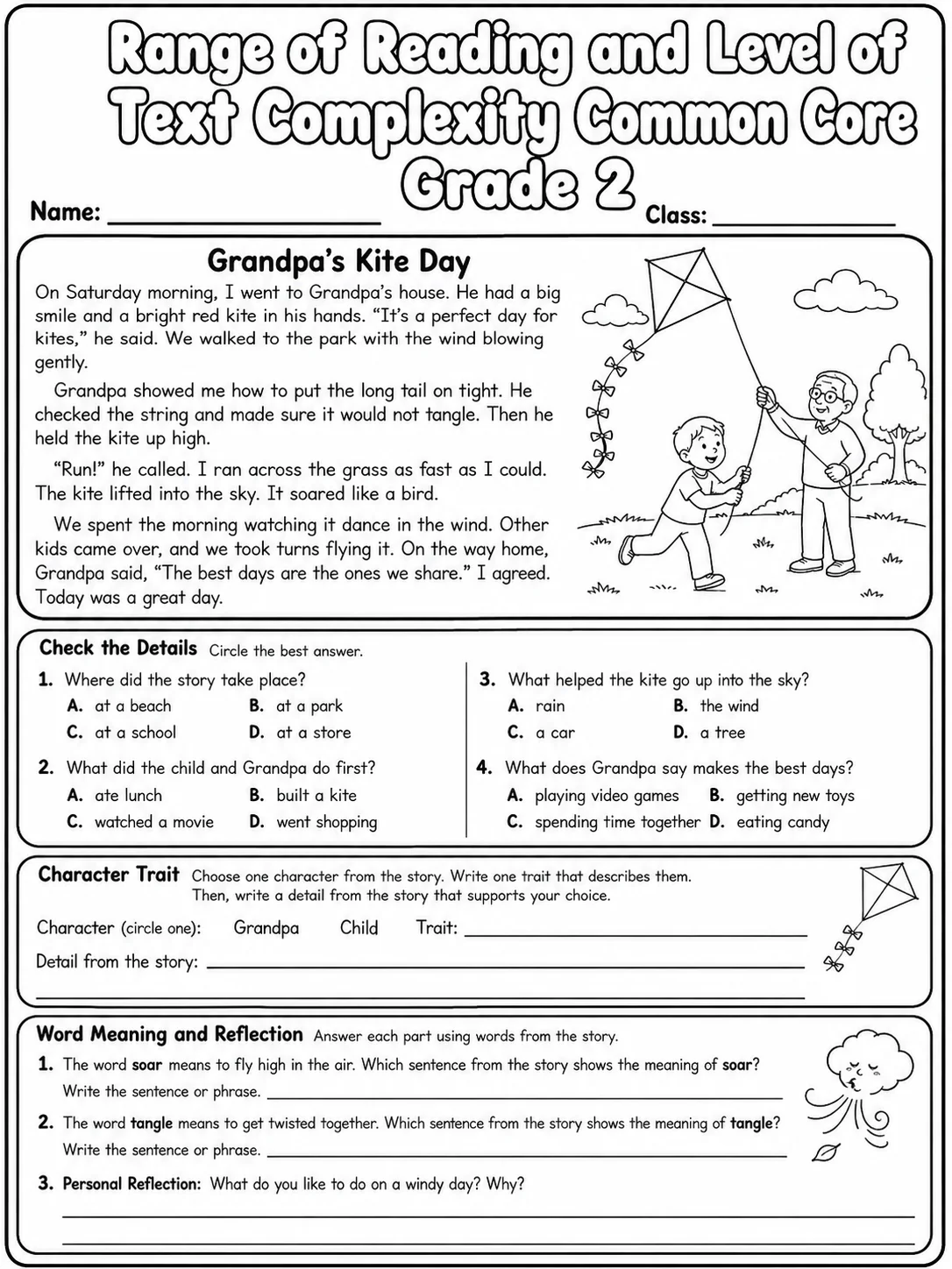Range of Reading and Level of Text Complexity Common Core Grade 2 page 5 printable Common Core ELA worksheet preview