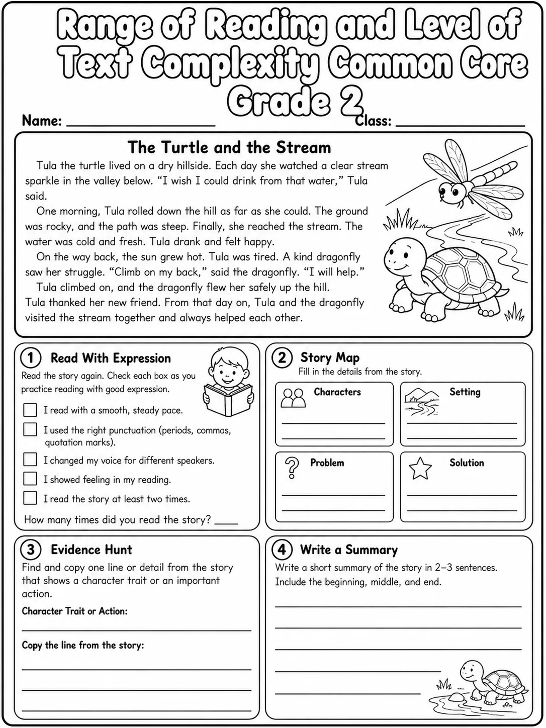 Range of Reading and Level of Text Complexity Common Core Grade 2 page 6 printable Common Core ELA worksheet preview