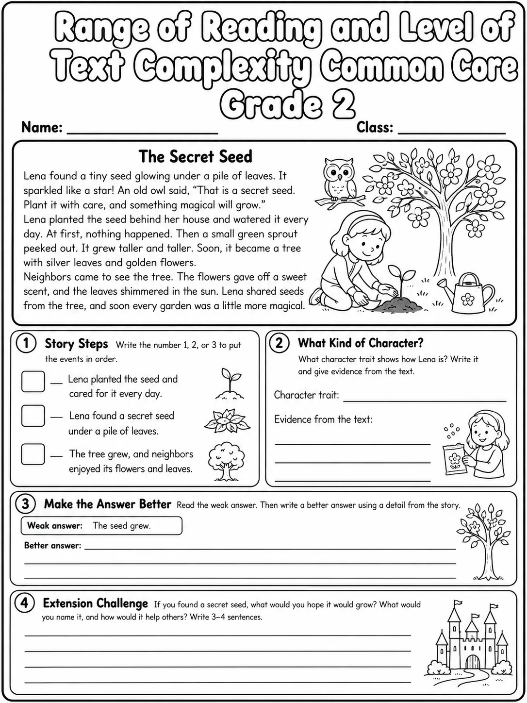 Range of Reading and Level of Text Complexity Common Core Grade 2 page 7 printable Common Core ELA worksheet preview