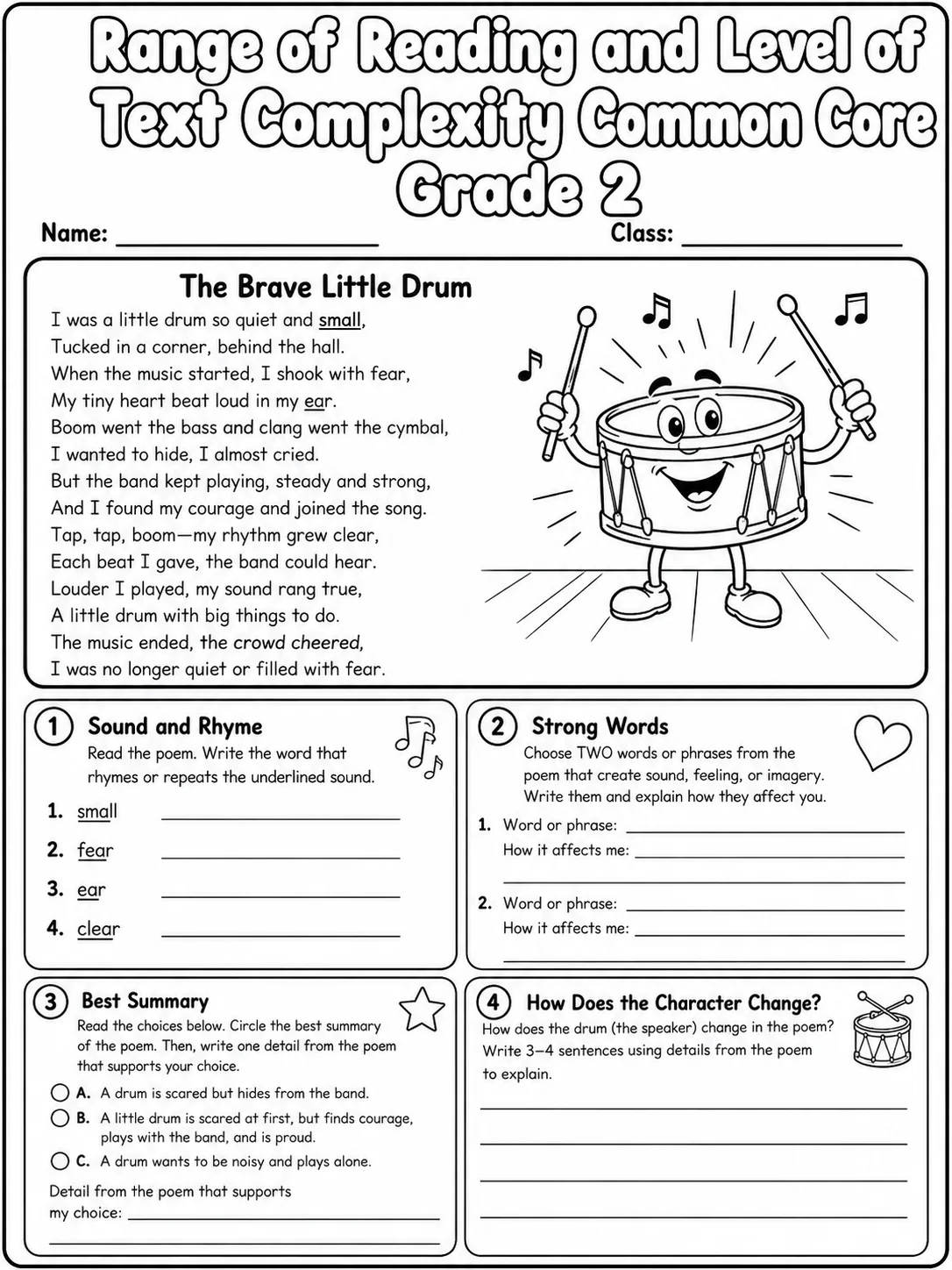 Range of Reading and Level of Text Complexity Common Core Grade 2 page 9 printable Common Core ELA worksheet preview