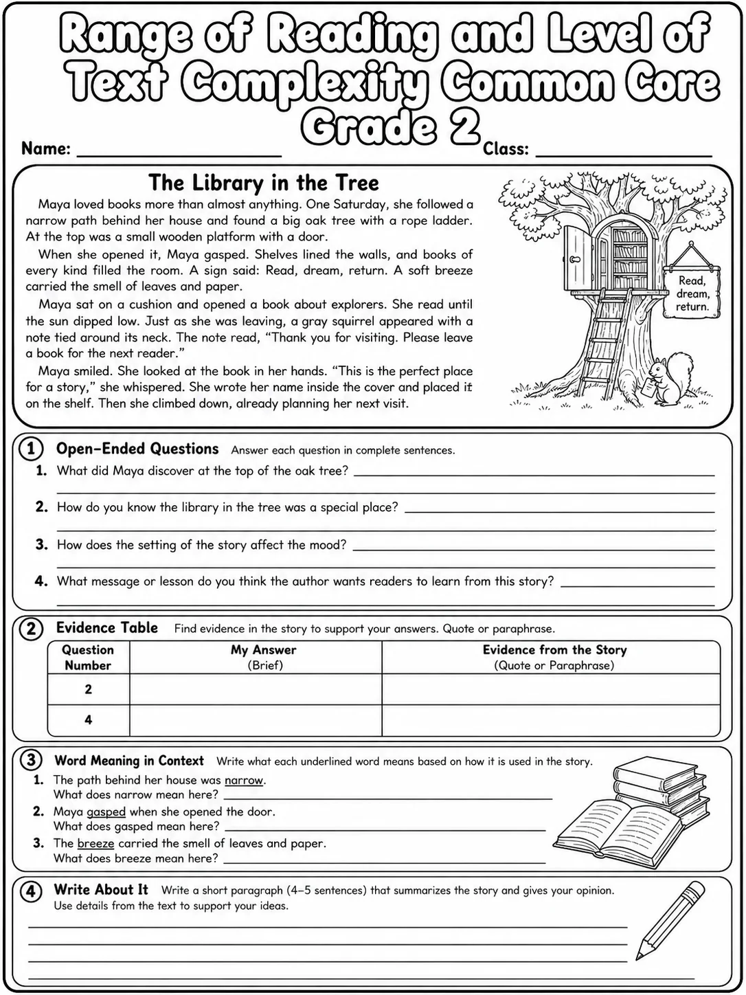 Range of Reading and Level of Text Complexity Common Core Grade 2 page 10 printable Common Core ELA worksheet preview