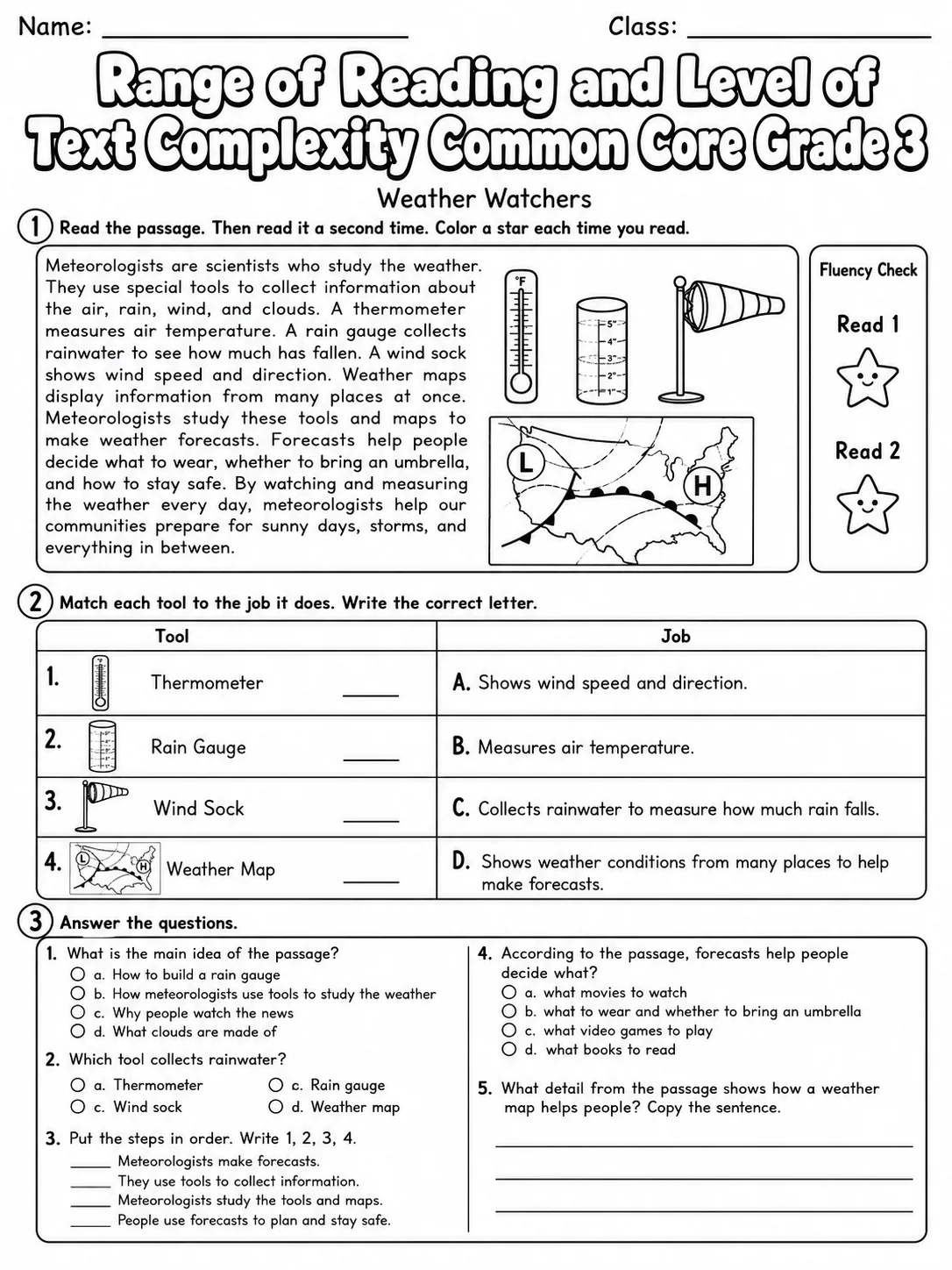 Range of Reading and Level of Text Complexity Common Core Grade 3 page 2 printable Common Core ELA worksheet preview