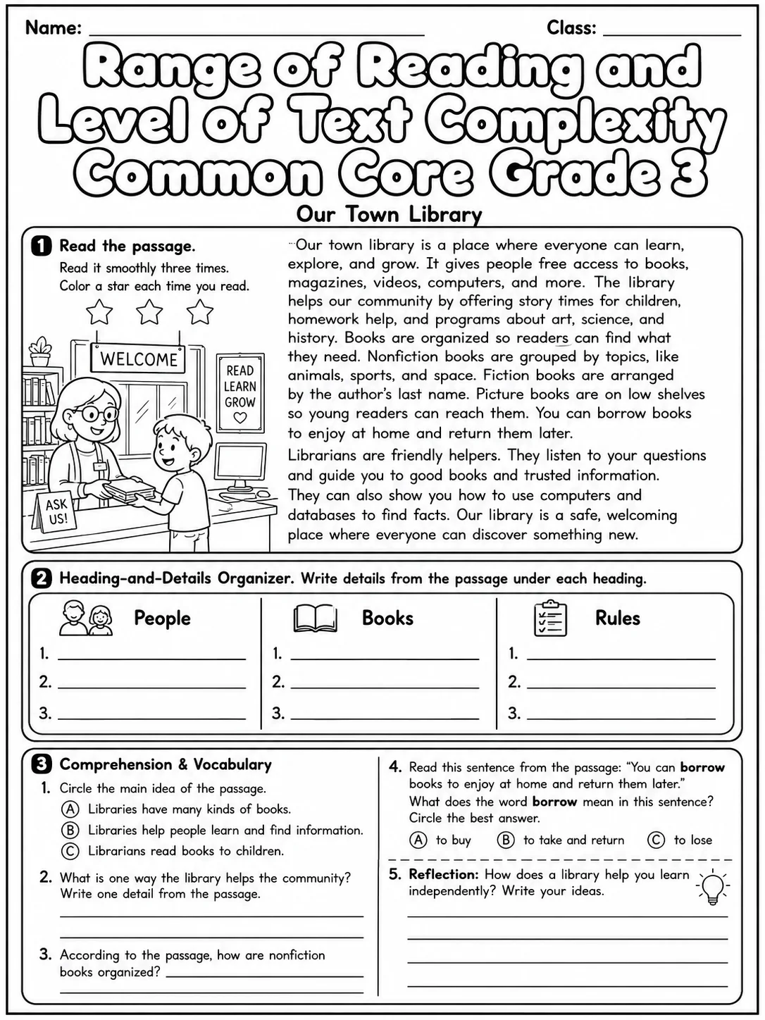 Range of Reading and Level of Text Complexity Common Core Grade 3 page 3 printable Common Core ELA worksheet preview
