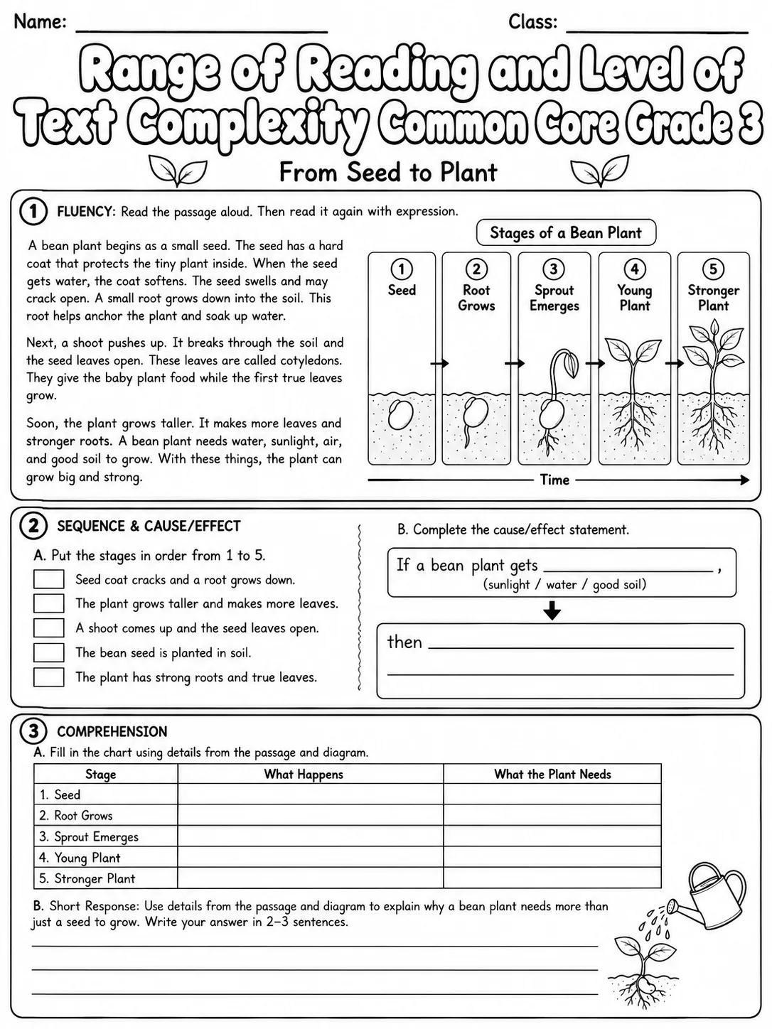 Range of Reading and Level of Text Complexity Common Core Grade 3 page 4 printable Common Core ELA worksheet preview