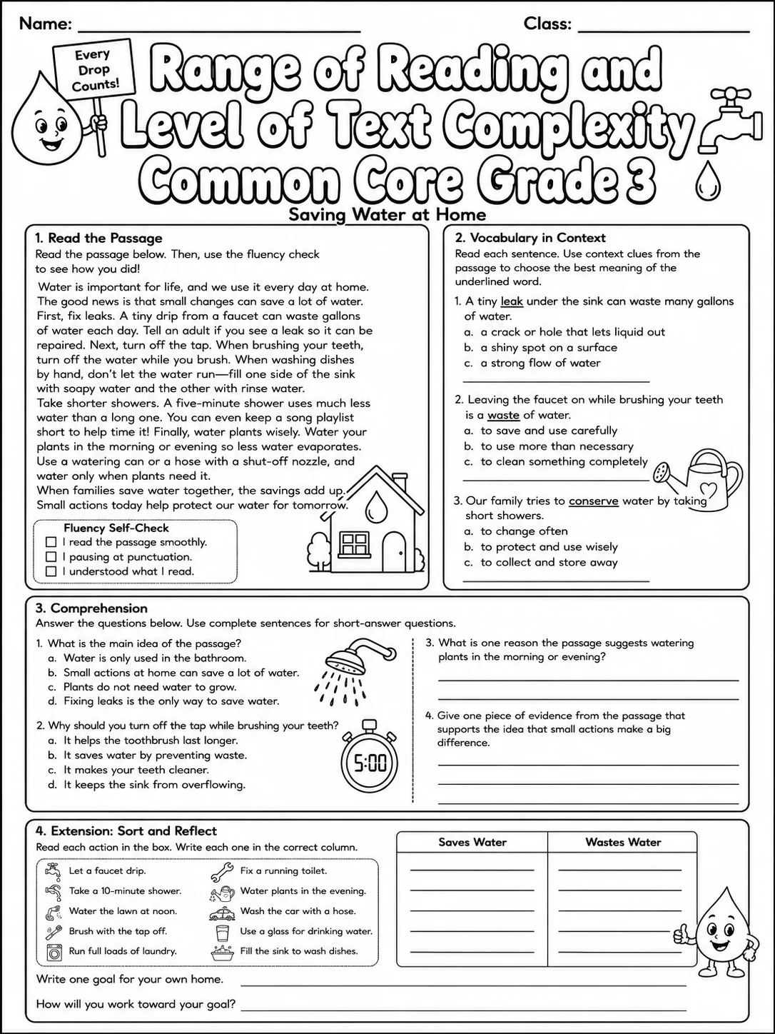 Range of Reading and Level of Text Complexity Common Core Grade 3 page 5 printable Common Core ELA worksheet preview