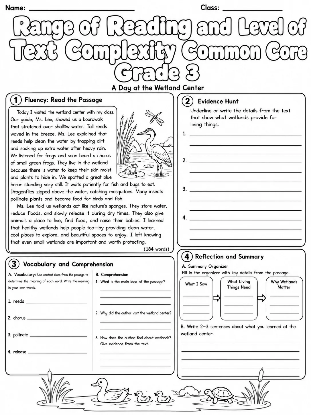 Range of Reading and Level of Text Complexity Common Core Grade 3 page 7 printable Common Core ELA worksheet preview