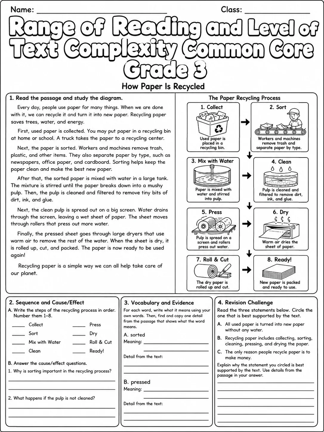 Range of Reading and Level of Text Complexity Common Core Grade 3 page 8 printable Common Core ELA worksheet preview