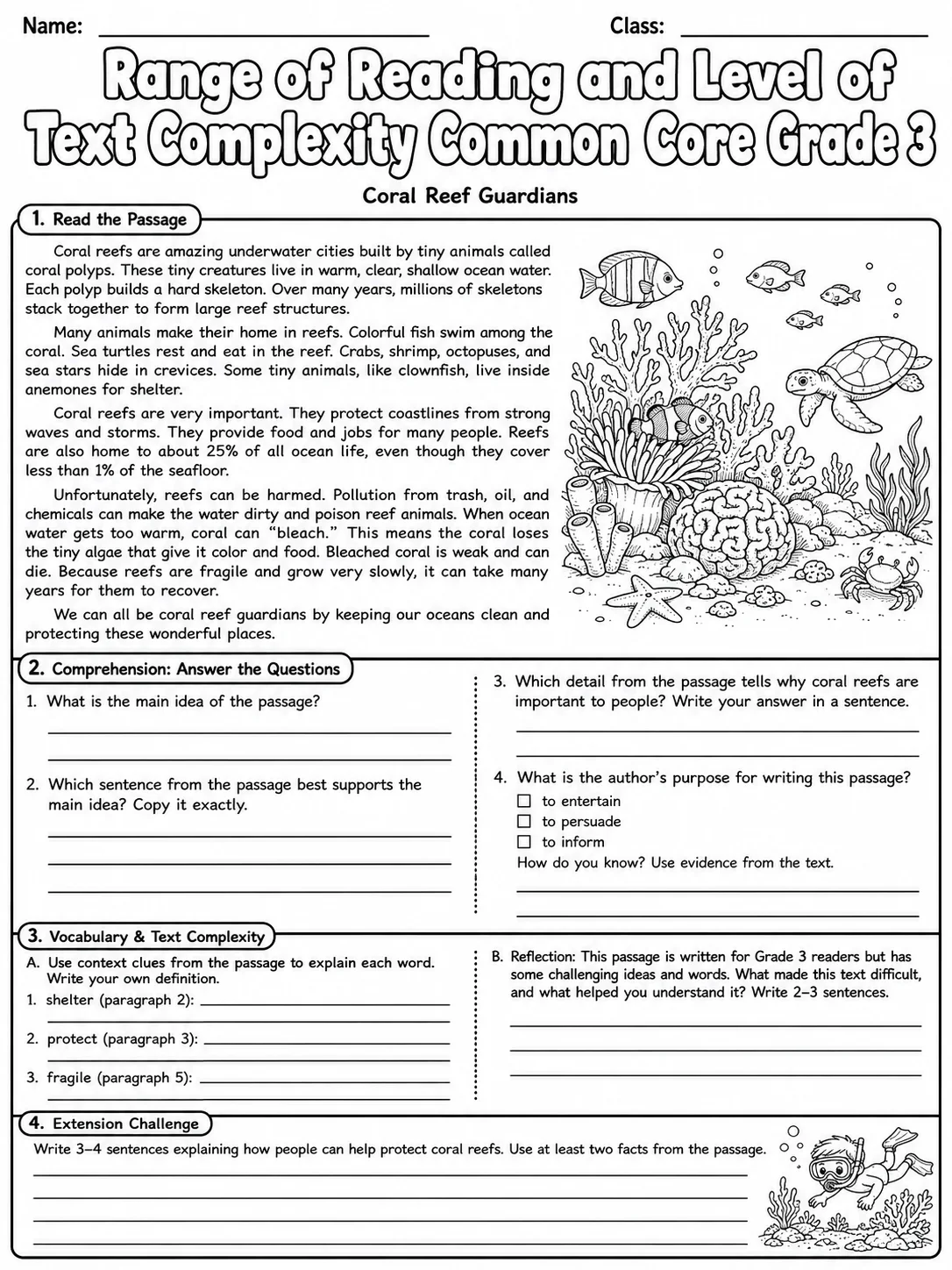Range of Reading and Level of Text Complexity Common Core Grade 3 page 10 printable Common Core ELA worksheet preview