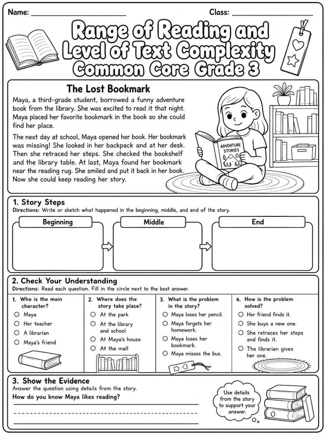 Range of Reading and Level of Text Complexity Common Core Grade 3 printable Common Core ELA Grade 3 worksheet preview from KiwiBee