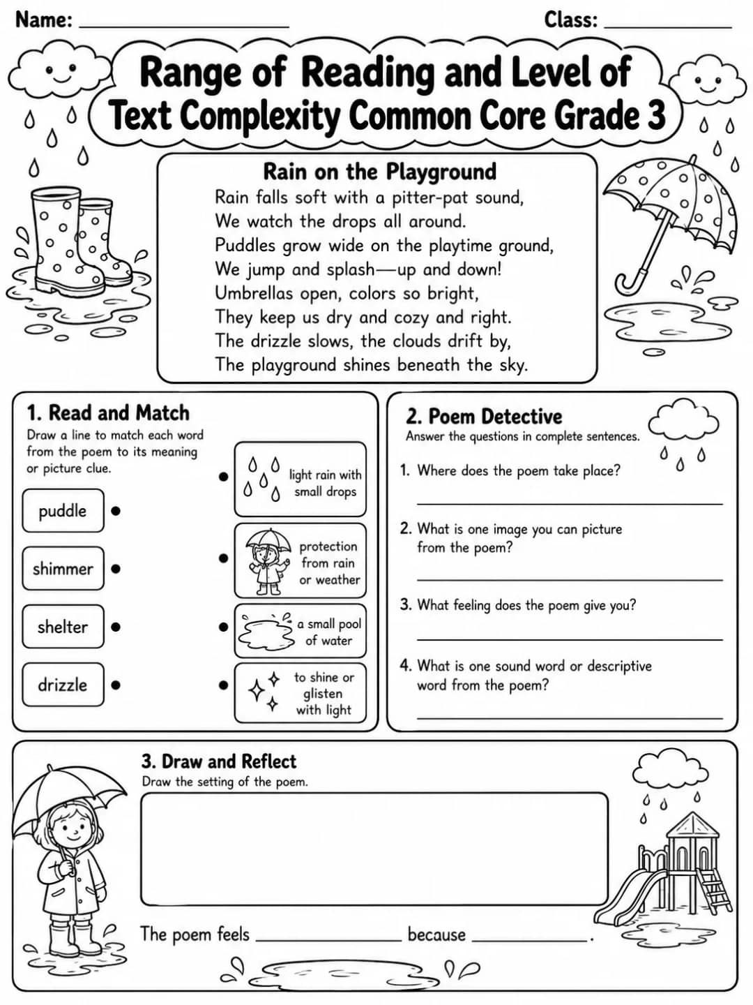 Range of Reading and Level of Text Complexity Common Core Grade 3 printable Common Core ELA Grade 3 worksheet preview from KiwiBee