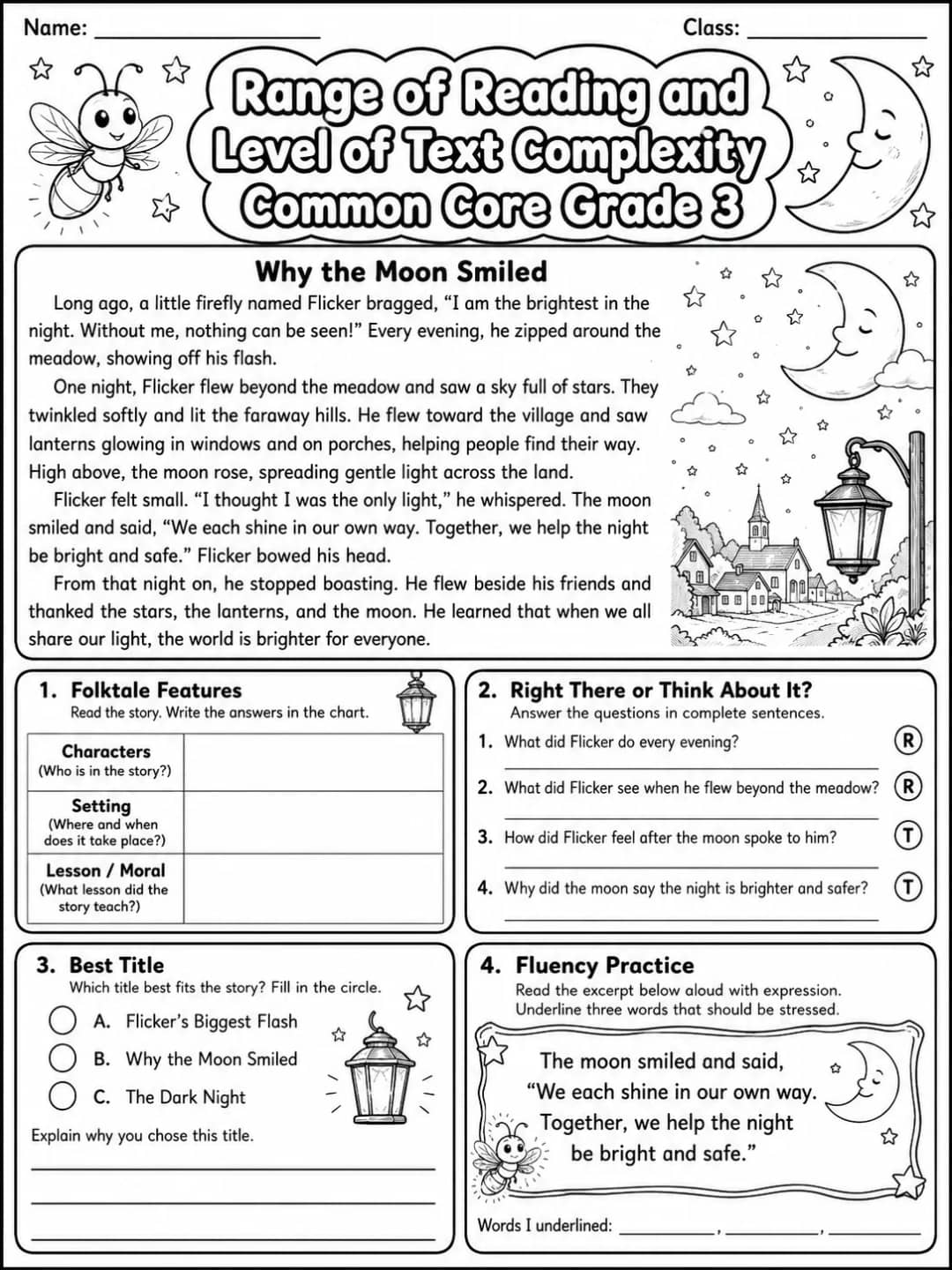 Range of Reading and Level of Text Complexity Common Core Grade 3 printable Common Core ELA Grade 3 worksheet preview from KiwiBee