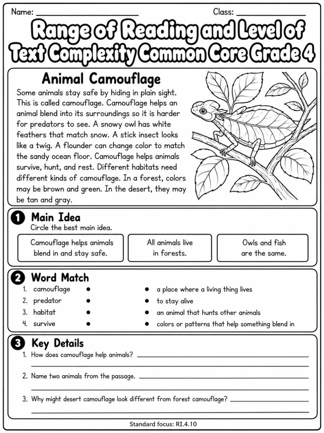 Range of Reading and Level of Text Complexity Common Core Grade 4 printable Common Core ELA Grade 4 worksheet preview from KiwiBee