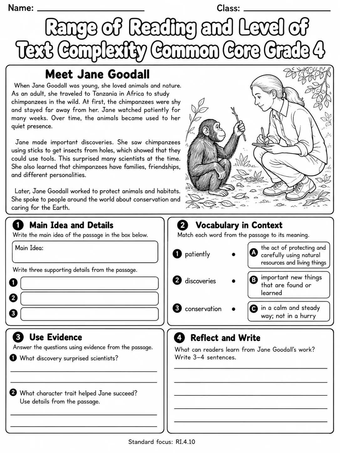 Range of Reading and Level of Text Complexity Common Core Grade 4 page 4 printable Common Core ELA worksheet preview