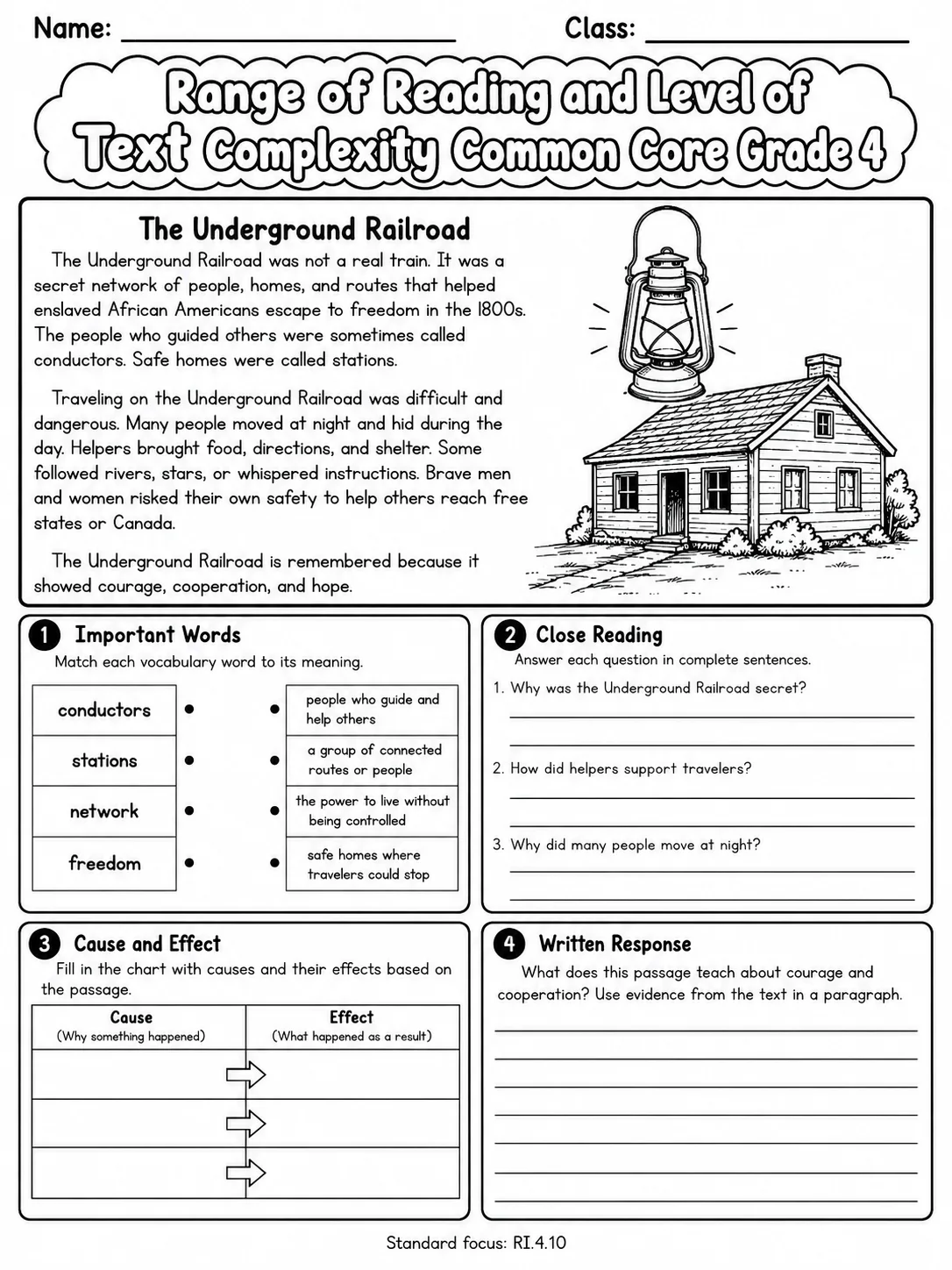 Range of Reading and Level of Text Complexity Common Core Grade 4 page 6 printable Common Core ELA worksheet preview