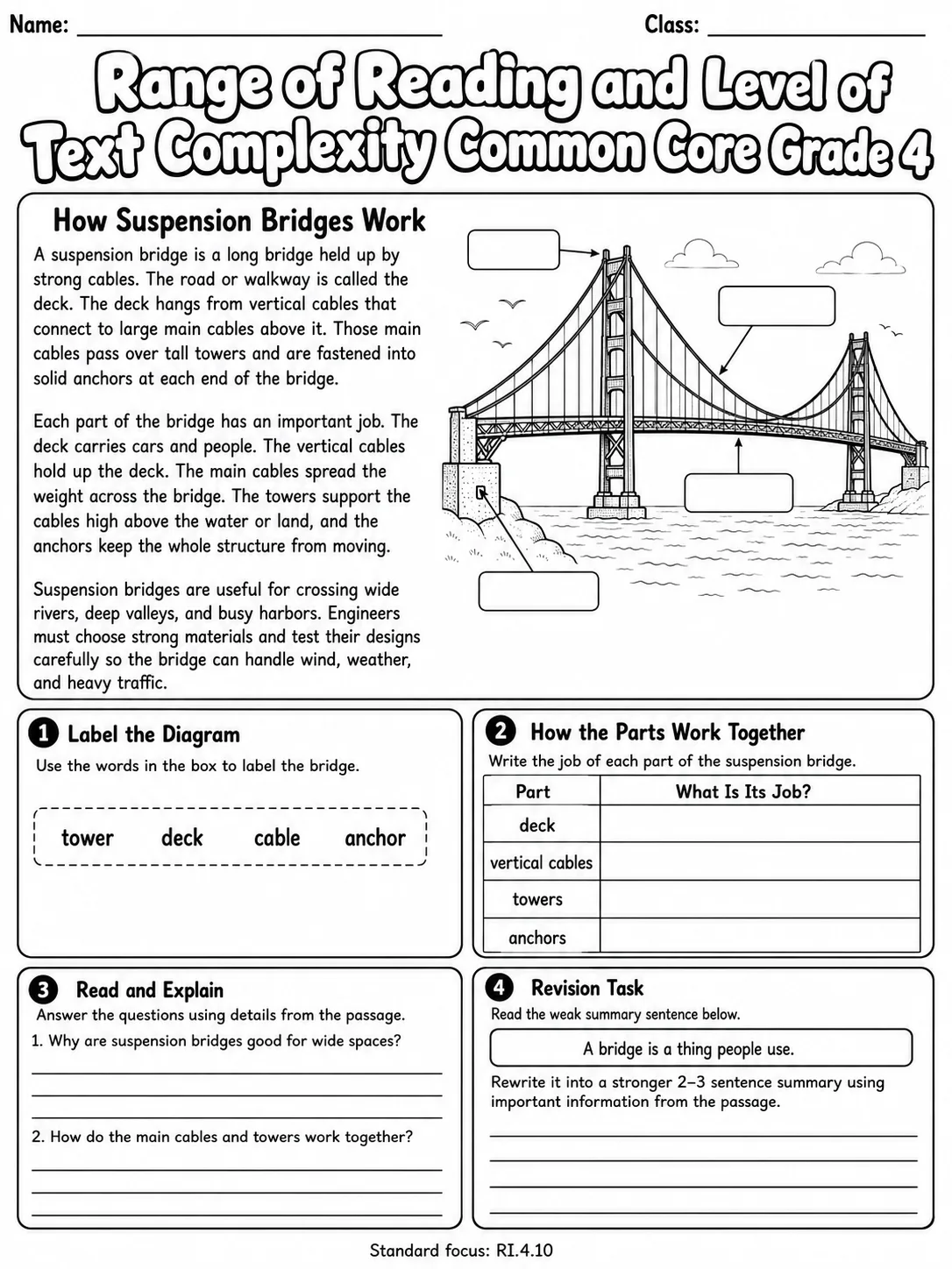 Range of Reading and Level of Text Complexity Common Core Grade 4 page 9 printable Common Core ELA worksheet preview