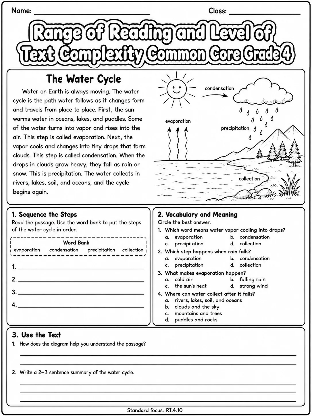 Range of Reading and Level of Text Complexity Common Core Grade 4 page 2 printable Common Core ELA worksheet preview