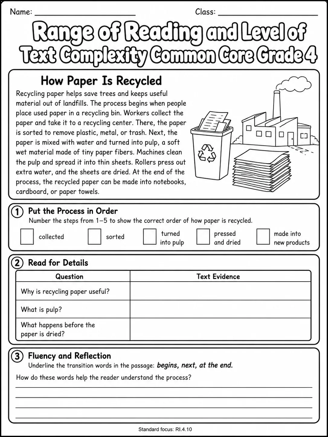 Range of Reading and Level of Text Complexity Common Core Grade 4 page 3 printable Common Core ELA worksheet preview